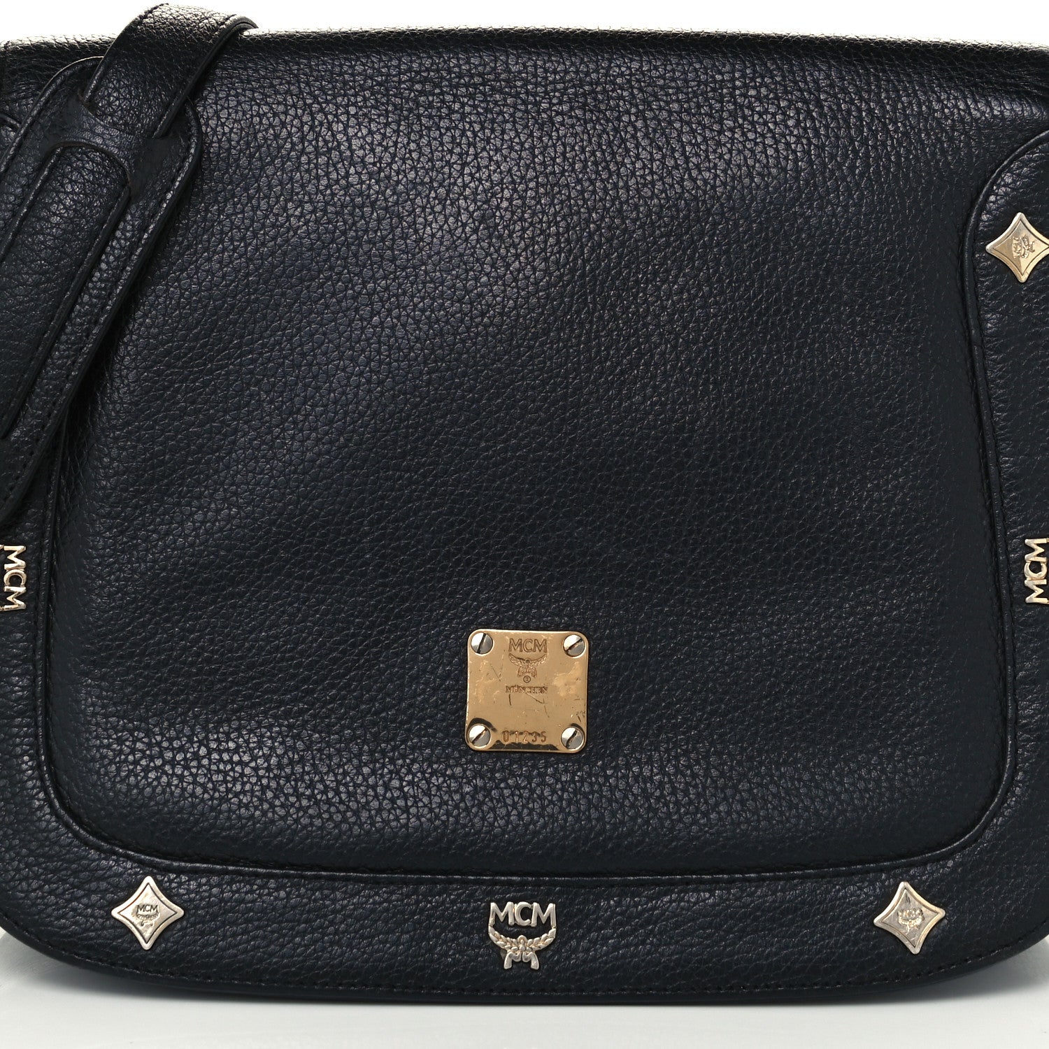 MCM Grained Calfskin Studded Crossbody Bag Black 7 of 9