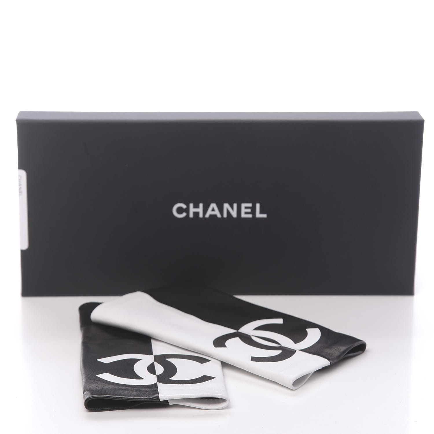 Chanel Lambskin CC Fingerless Gloves 7.5 Black White 6 of 6