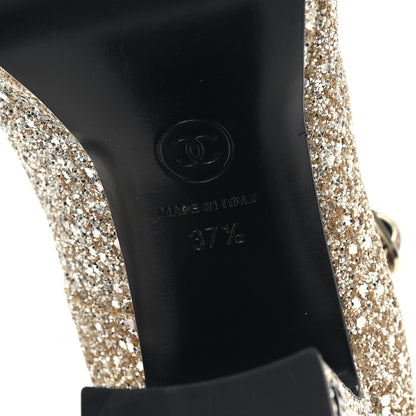Chanel Glitter Lambskin Cap Toe CC Mary Jane Pumps 37.5 Light Gold Black 9 of 9