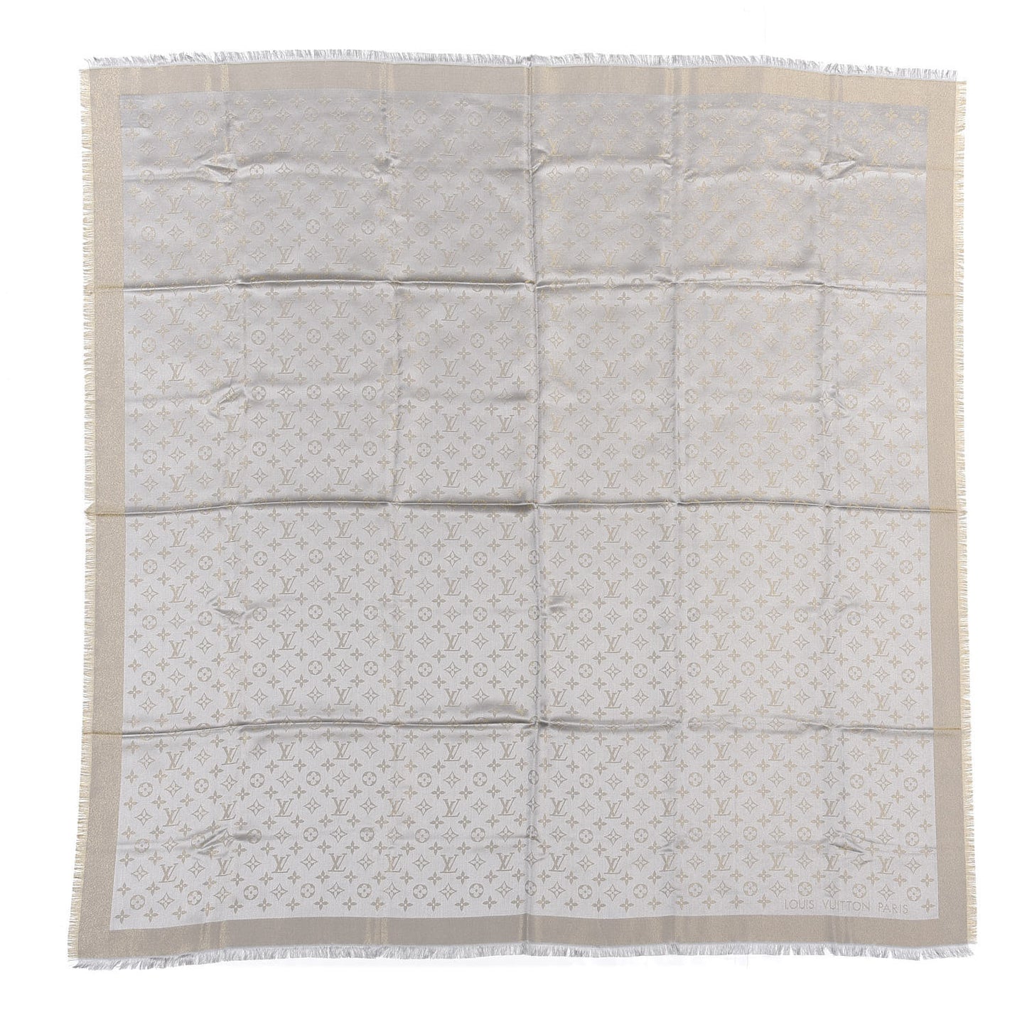 Silk Lurex Wool Monogram Shine Shawl Greige