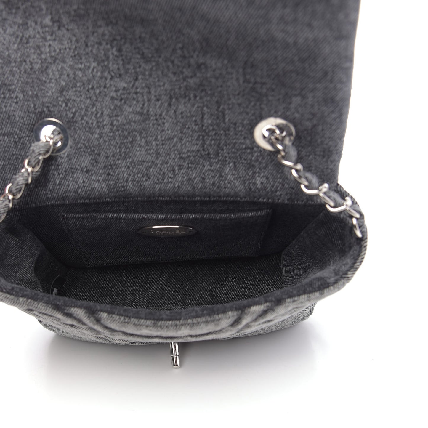 Denim Embossed CC Logo Print Mini Single Flap Black