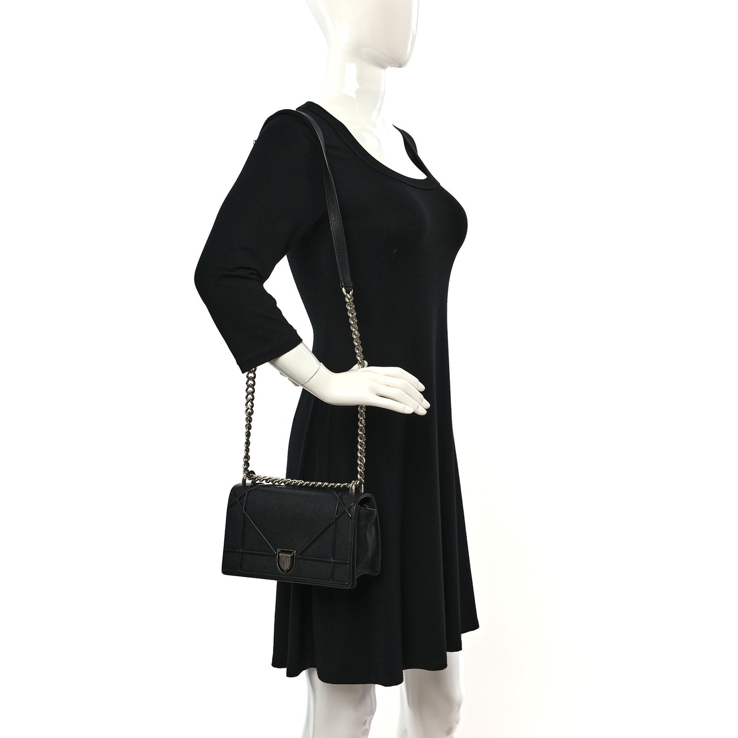 Grained Calfskin Small Diorama Flap Bag Black