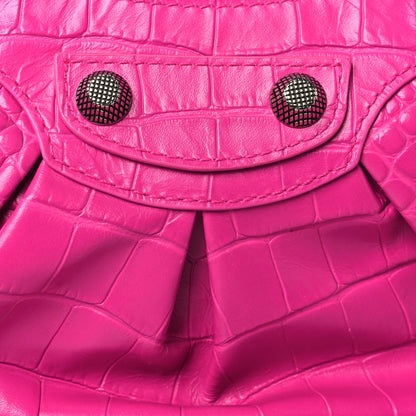 Balenciaga Extra Supple Calfskin Crocodile Embossed XS Le Cagole Shoulder Bag Lipstick Pink 8 of 11