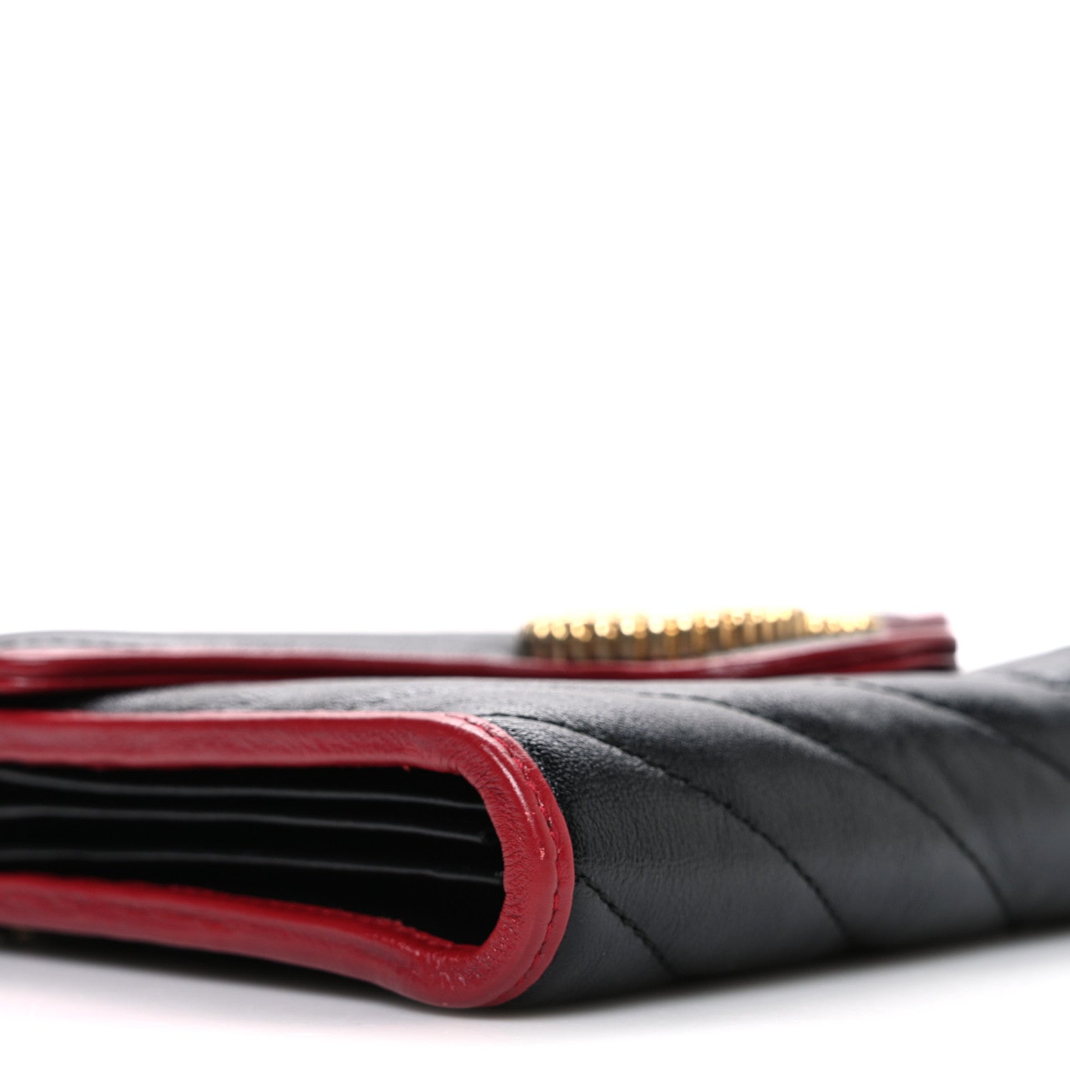 Gucci Vintage Effect Calfskin Matelasse Diagonal Torchon GG Marmont Chain Wallet Black Romantic Cherry 9 of 10