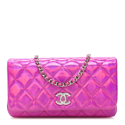 Chanel Iridescent Mirror Goatskin Quilted Clutch With Chain Pink 1 of 10