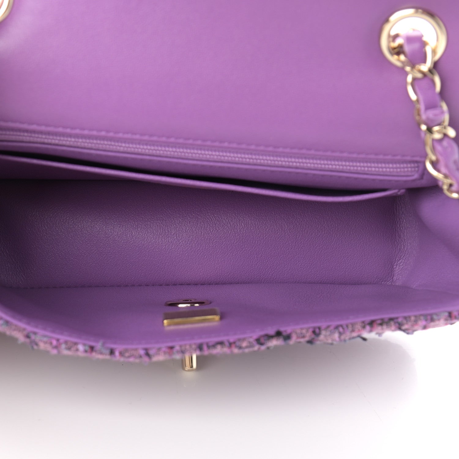 Chanel Tweed Quilted Mini Rectangular Flap Light Purple Pink Navy 5 of 11