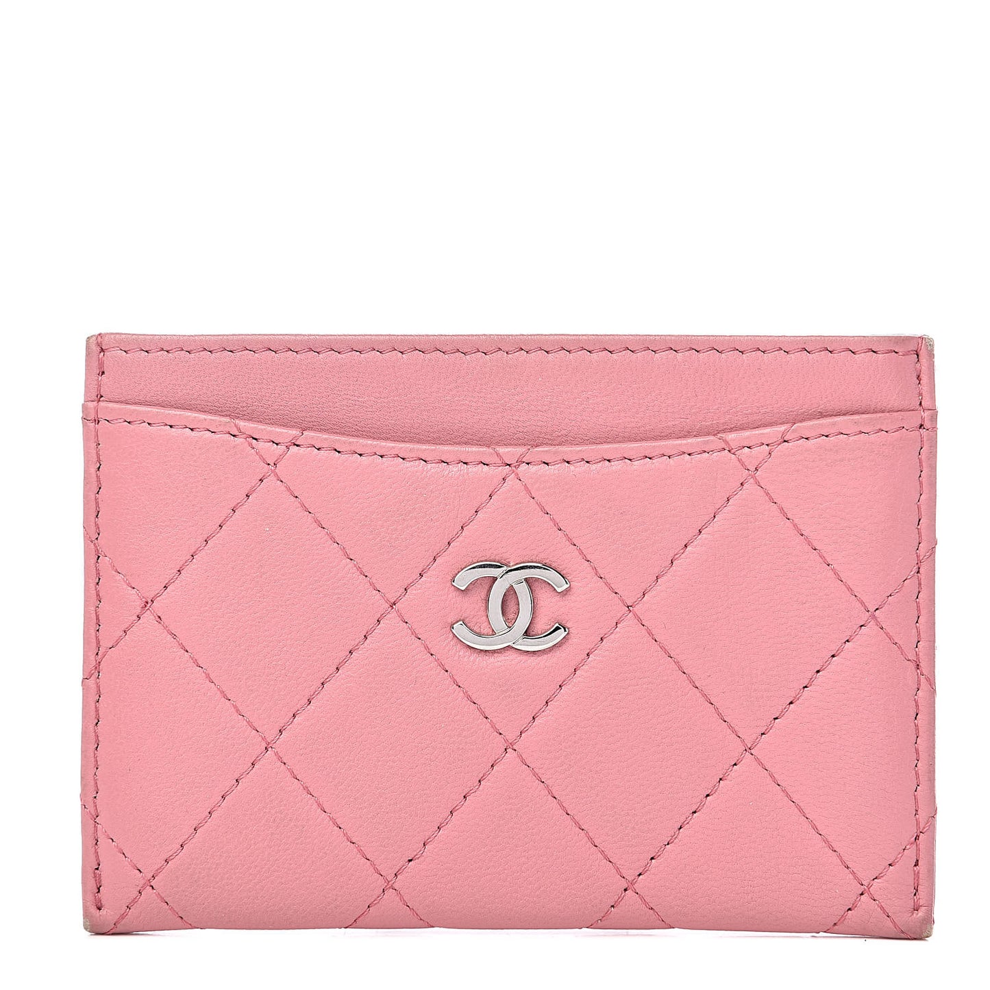 Lambskin Quilted Card Holder Pink