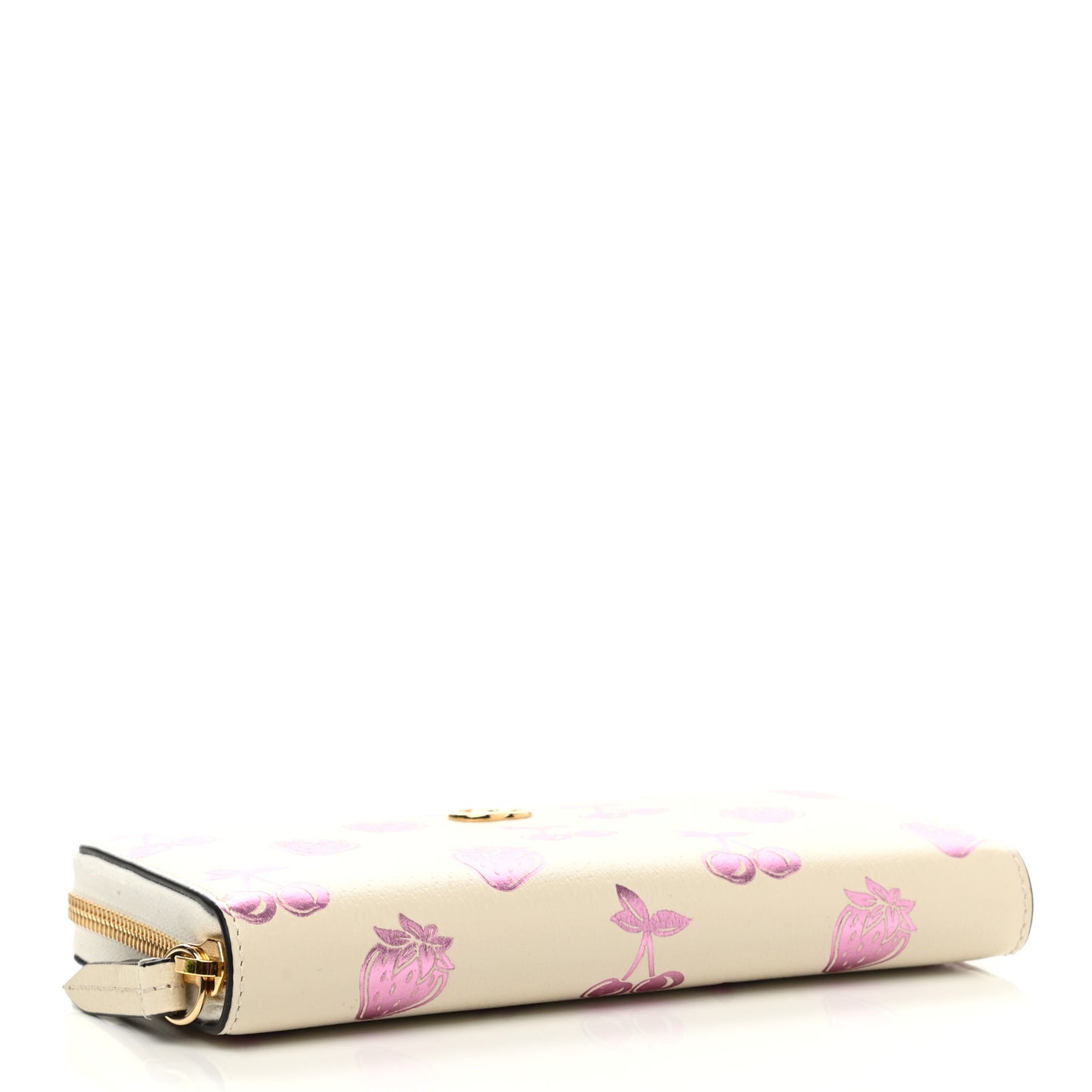 Textured Dollar Calfskin Berry Print GG Marmont Zip Around Wallet Mystic White Light Pink