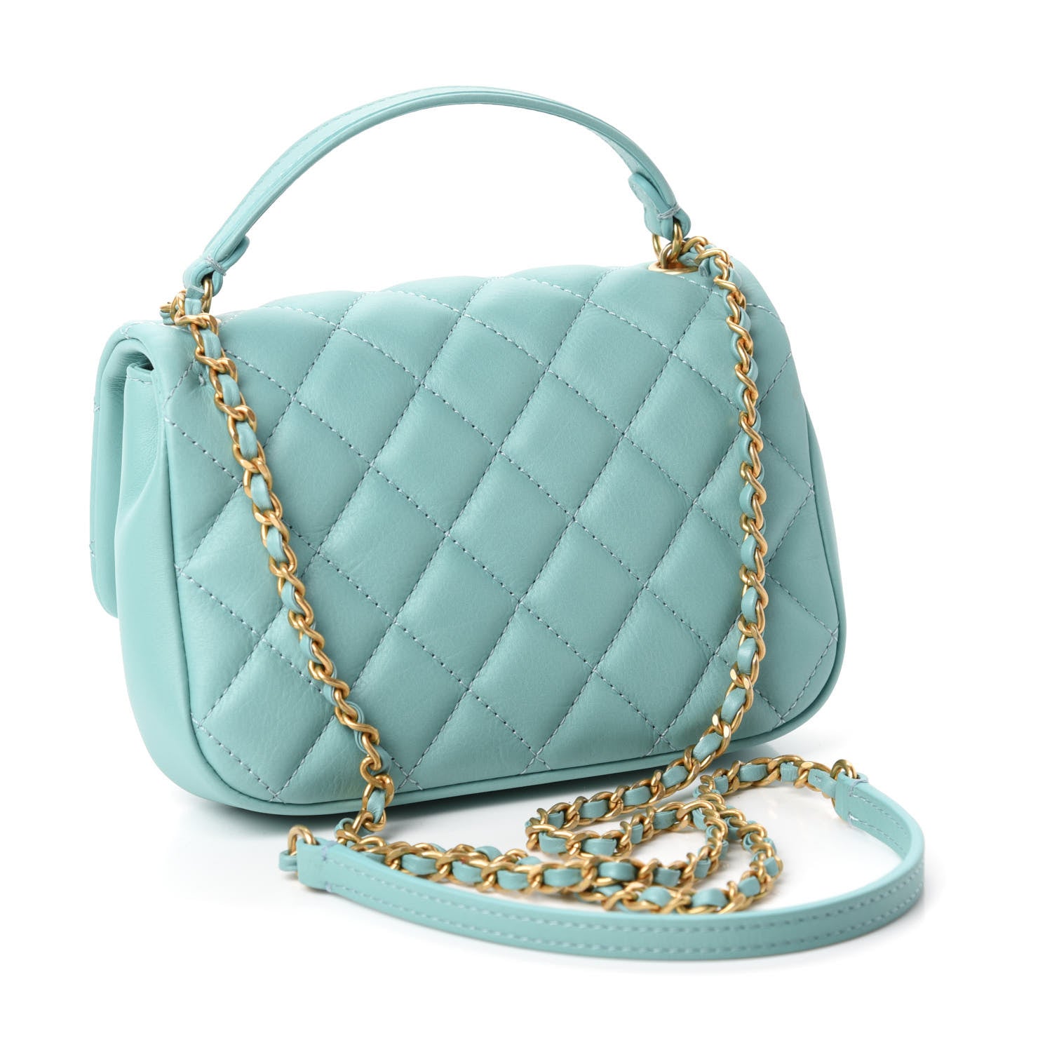 Chanel Calfskin Quilted Top Handle Flap Light Blue 3 of 11
