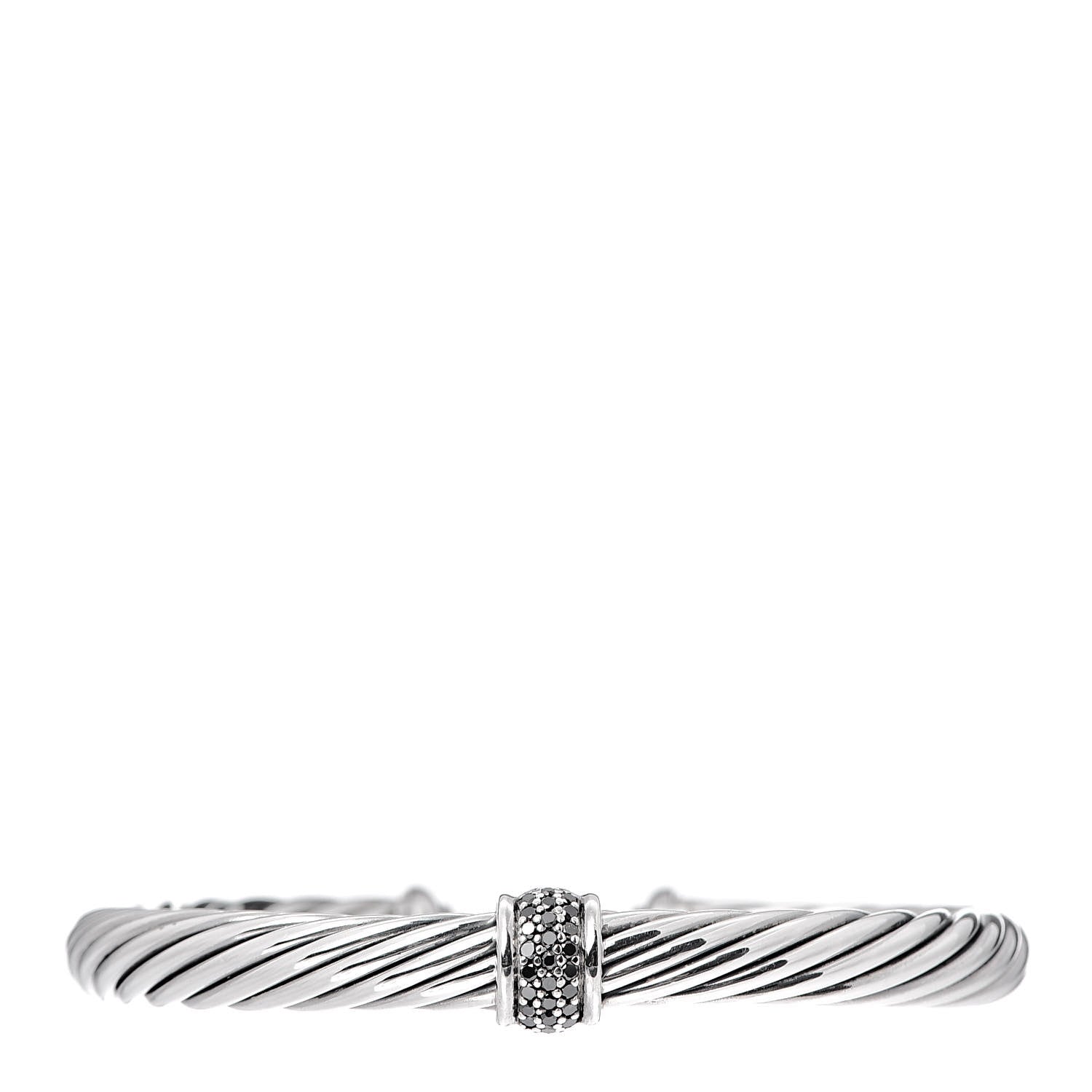 David Yurman Sterling Silver Black Diamond 7mm Cable Classics Station Bracelet 1 of 4