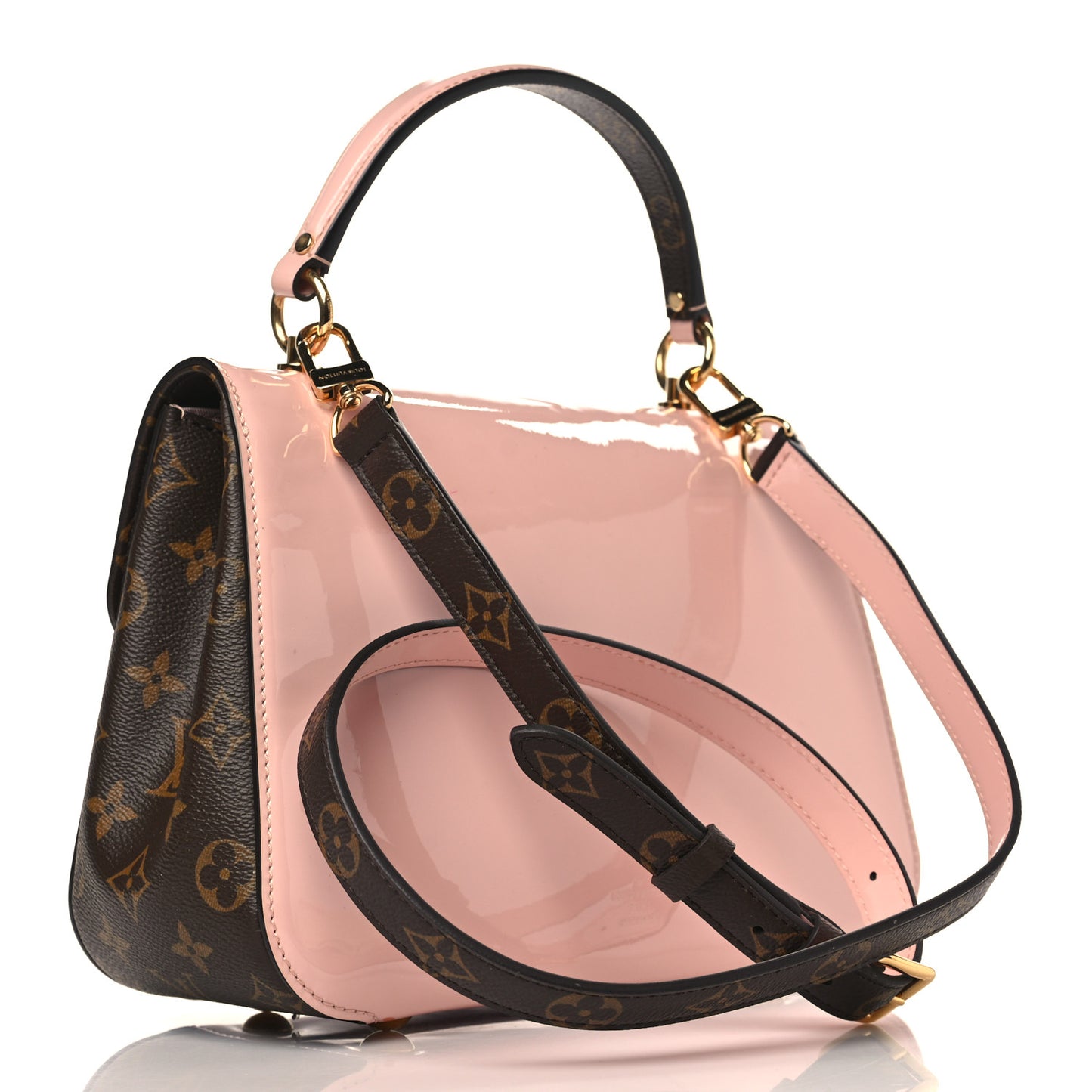 Patent Calfskin Monogram Cherrywood PM Rose Ballerine