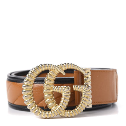 Gucci Azalea Calfskin Matelasse Diagonal Torchon Double G 40mm Belt 90 36 Cognac Black 1 of 5
