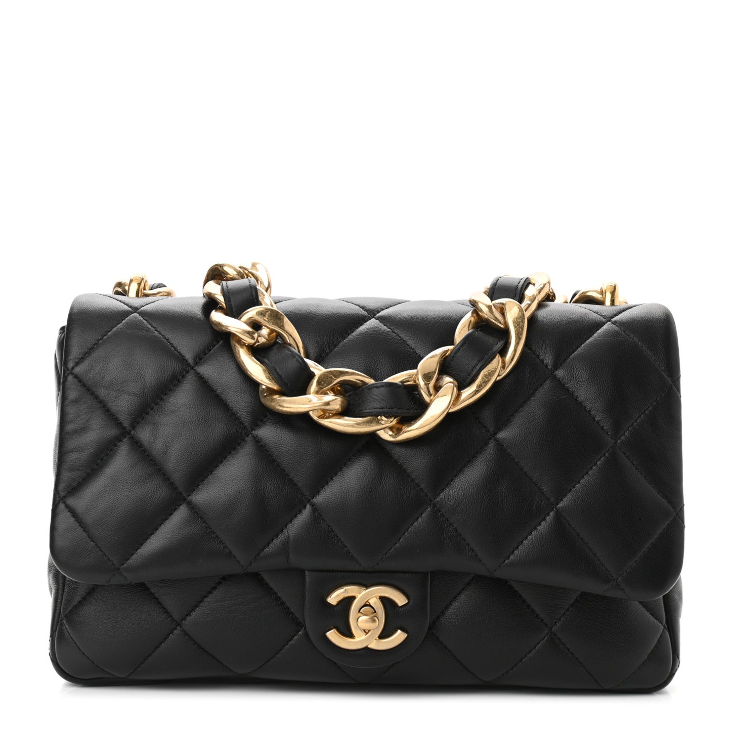 Lambskin Quilted Large CC Funky Town Flap Black