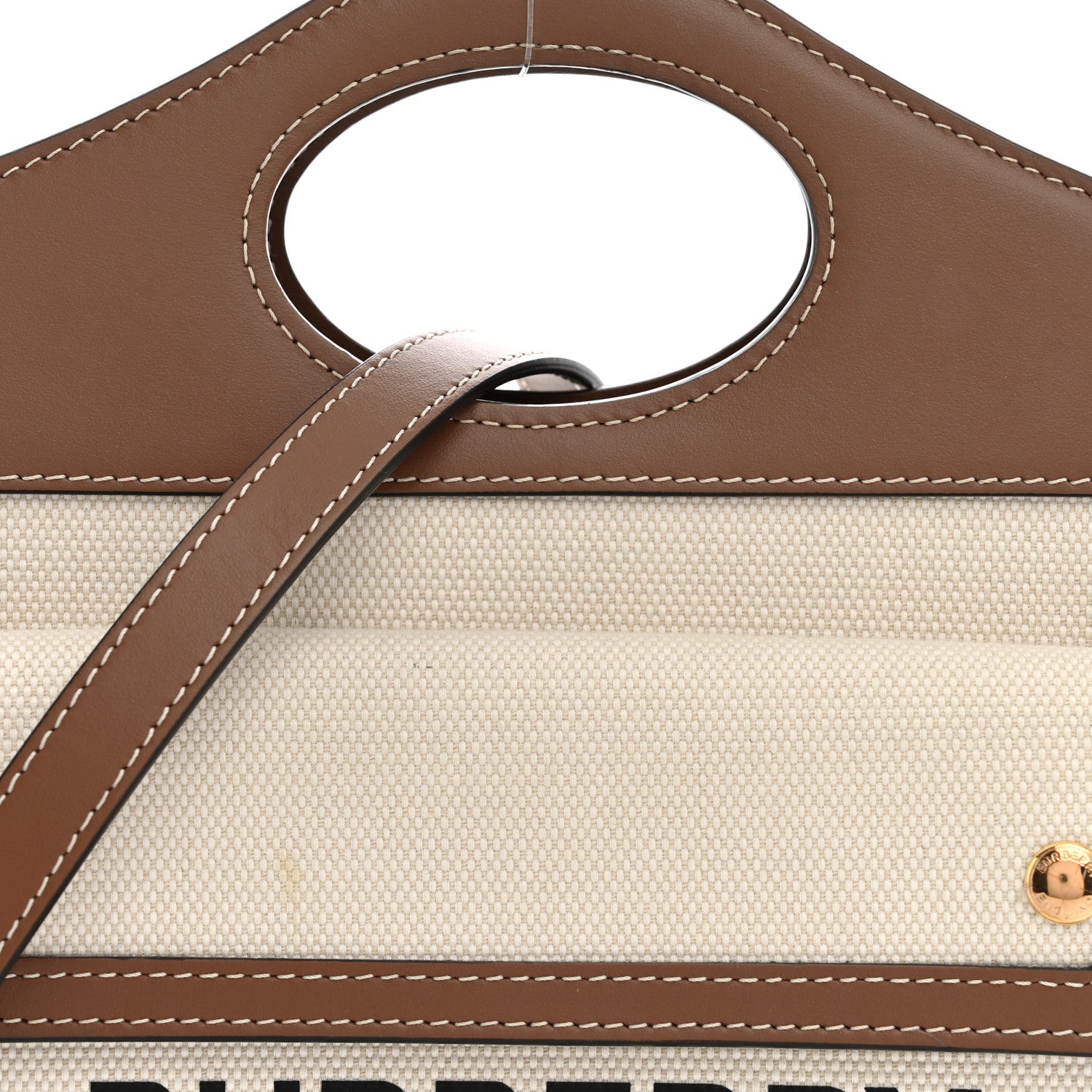 Burberry Canvas Smooth Calfskin Two Tone Mini Pocket Bag Natural