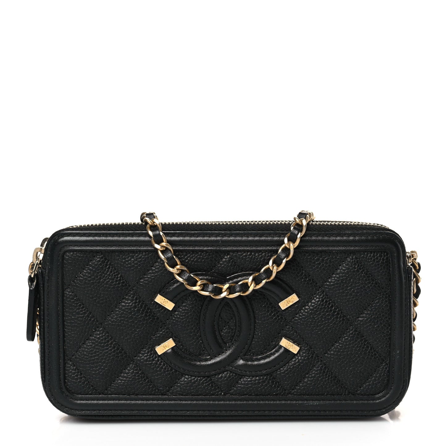 Caviar Quilted CC Filigree Clutch With Chain Black