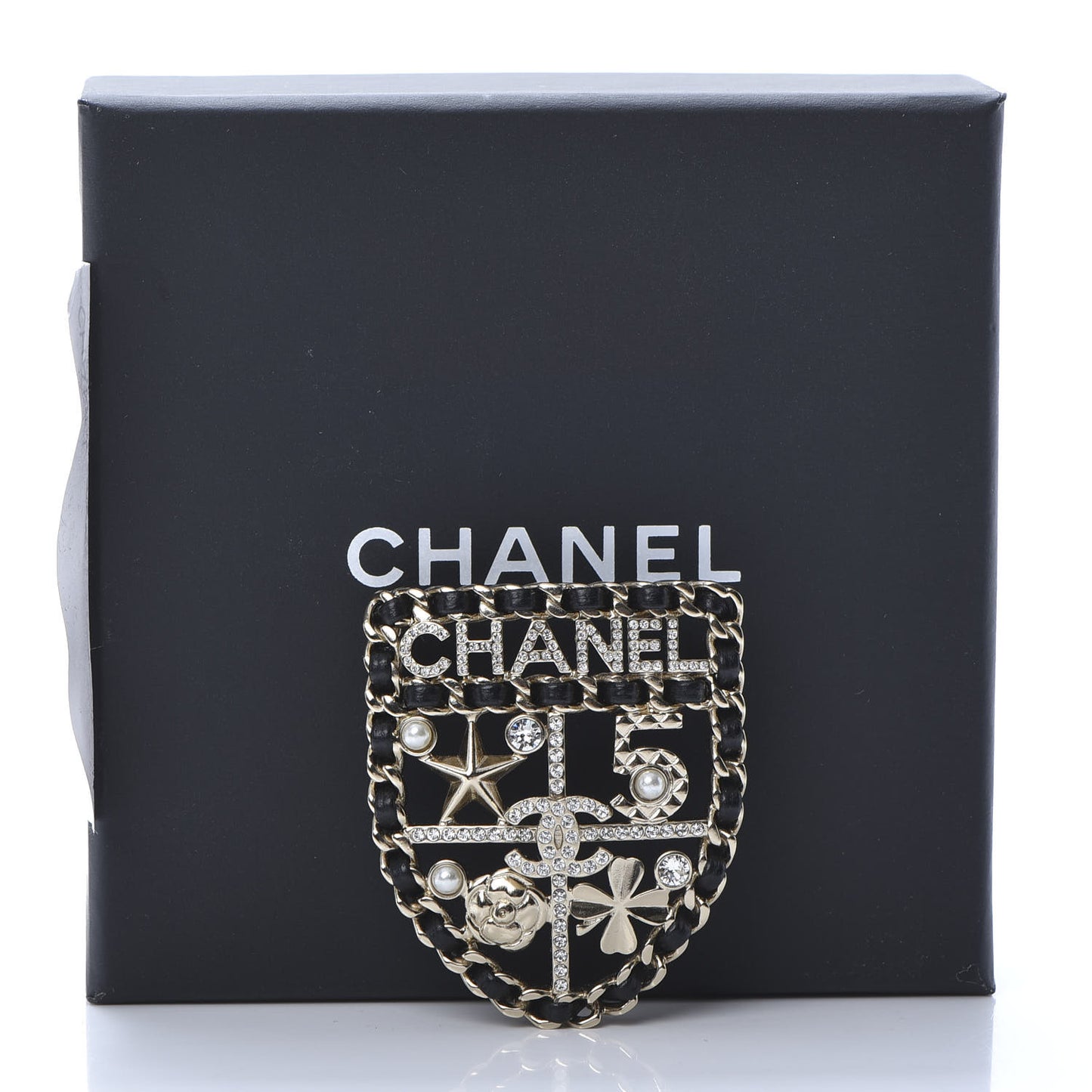 Lambskin Pearl Strass Sergeant Shield Brooch Gold