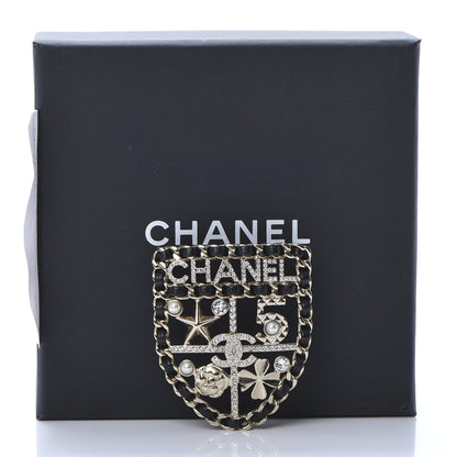 Chanel Lambskin Pearl Strass Sergeant Shield Brooch Gold 5 of 5