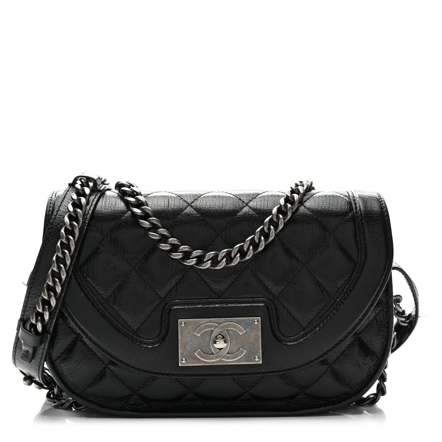 Chanel Shiny Goatskin Quilted Small Double Chained Messenger Flap Black 1 of 13