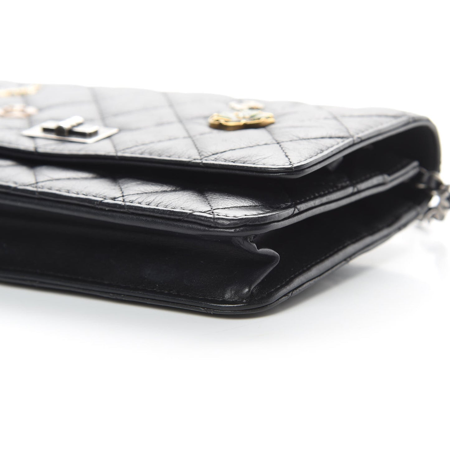 Aged Calfskin Lucky Charms Casino 2.55 Reissue Wallet on Chain WOC Black