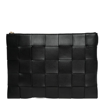 Bottega Veneta Nappa Maxi Intrecciato Medium Cassette Flat Zip Pouch Black 1 of 6