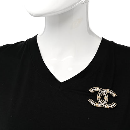 Chanel Pearl Crystal Sparkling Pearls CC Brooch Gold 2 of 5