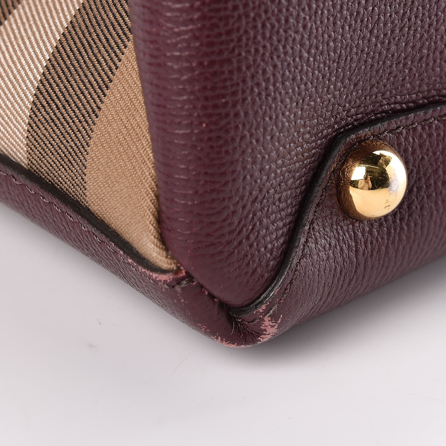 Burberry Grainy Calfskin House Check Medium Banner Tote Mahogany Red 13 of 15