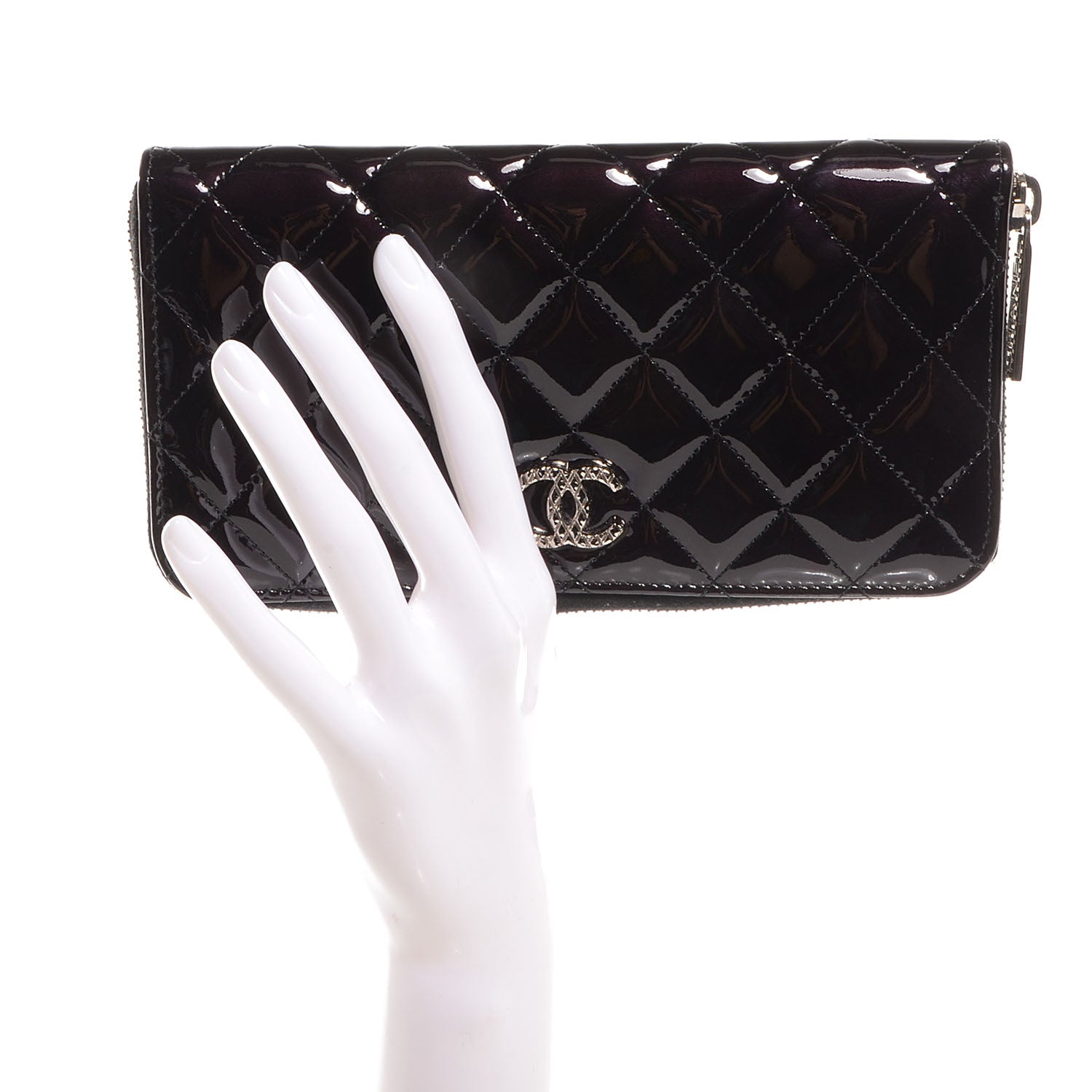 Chanel Patent Quilted Brilliant Zip Around Wallet Black 2 of 9