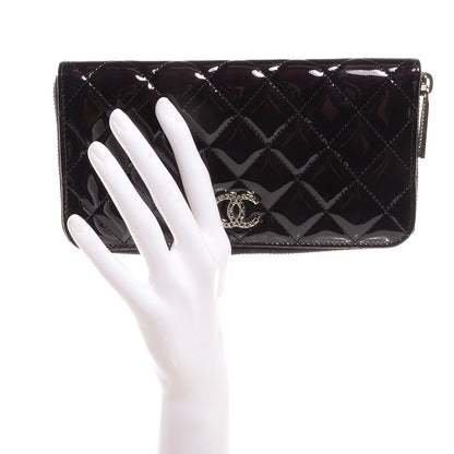 Chanel Patent Quilted Brilliant Zip Around Wallet Black 2 of 9