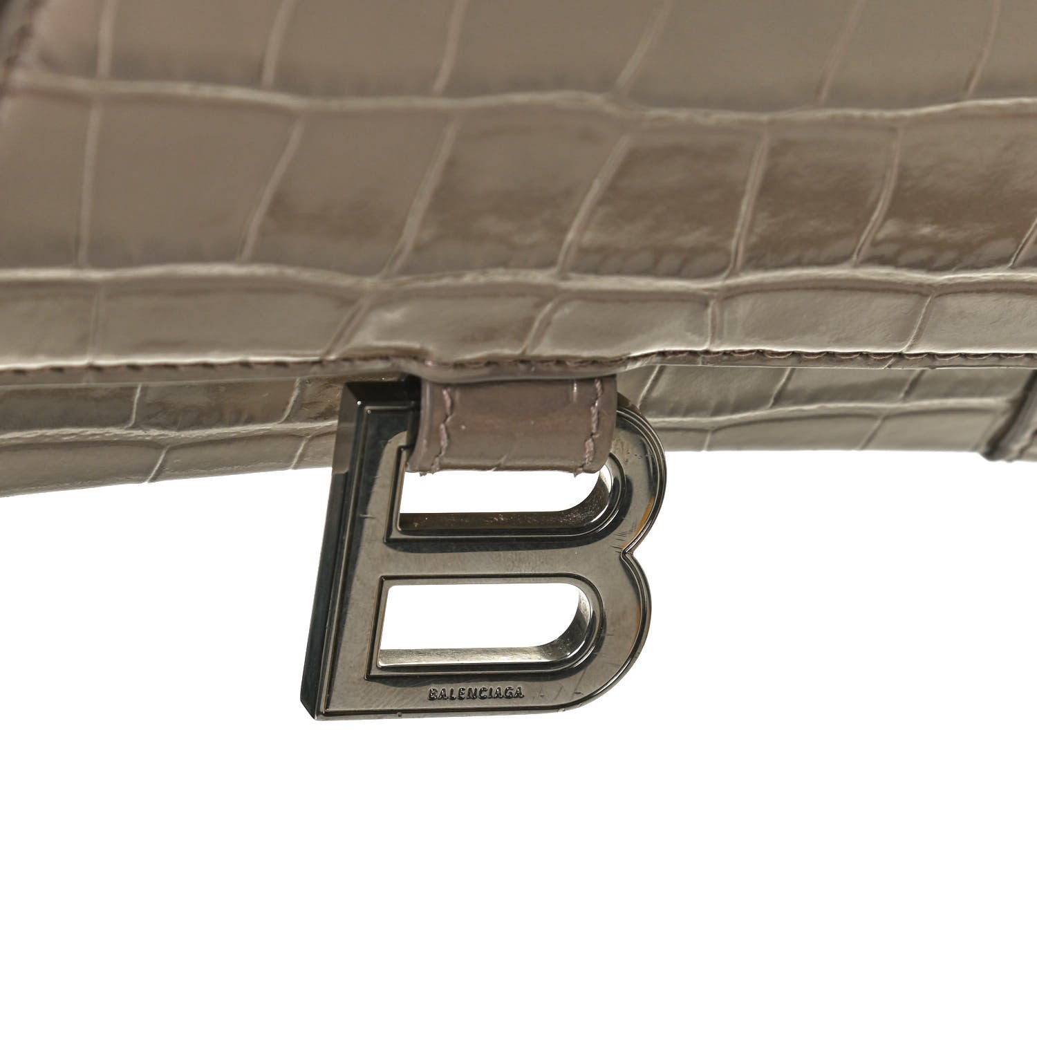 Balenciaga Shiny Calfskin Crocodile Embossed Small Hourglass Top Handle Bag Mink Grey 14 of 14