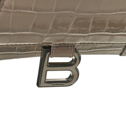 Balenciaga Shiny Calfskin Crocodile Embossed Small Hourglass Top Handle Bag Mink Grey 14 of 14
