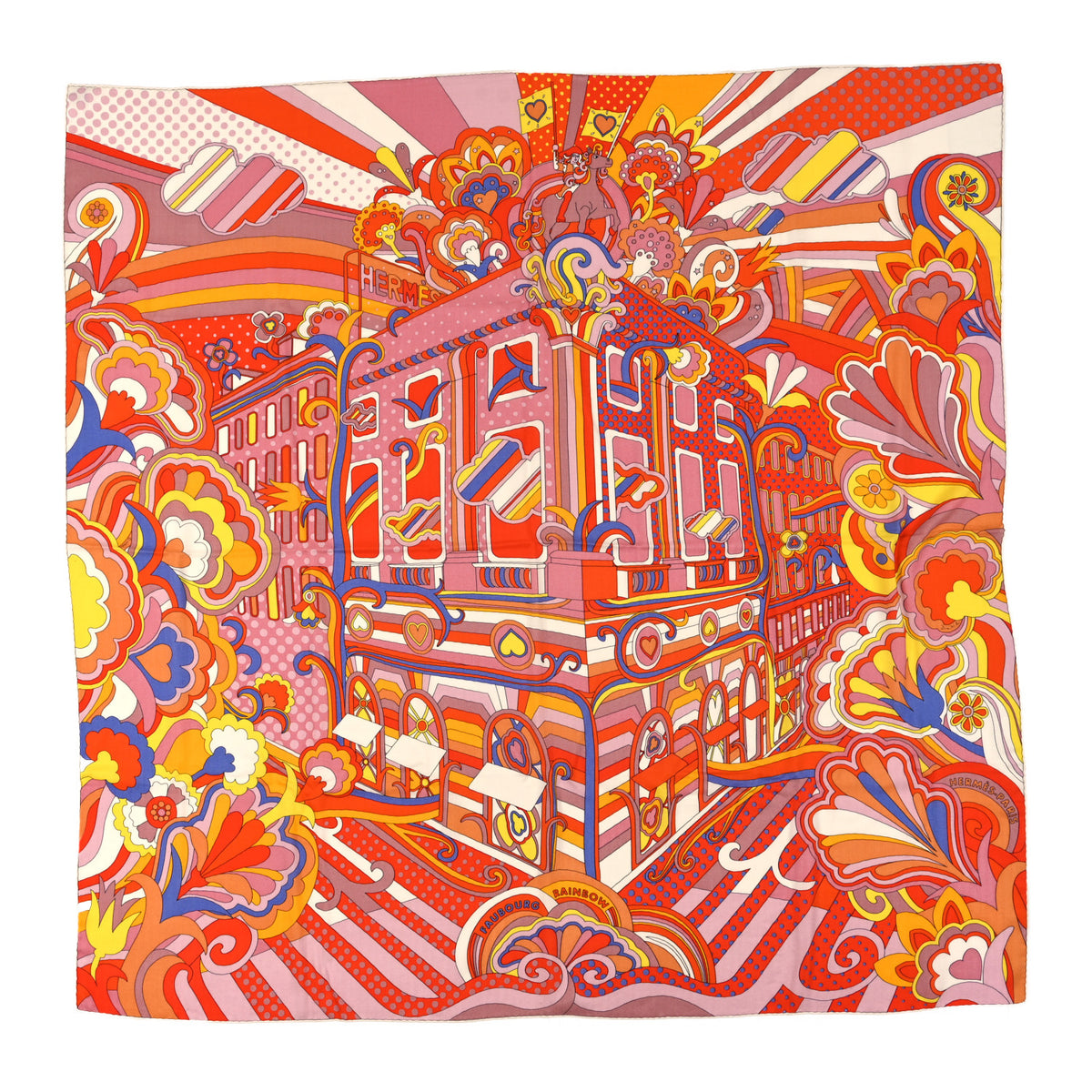 Hermes Cashmere Silk Faubourg Rainbow Shawl 140 Orange Rose Lavande 1 of 3