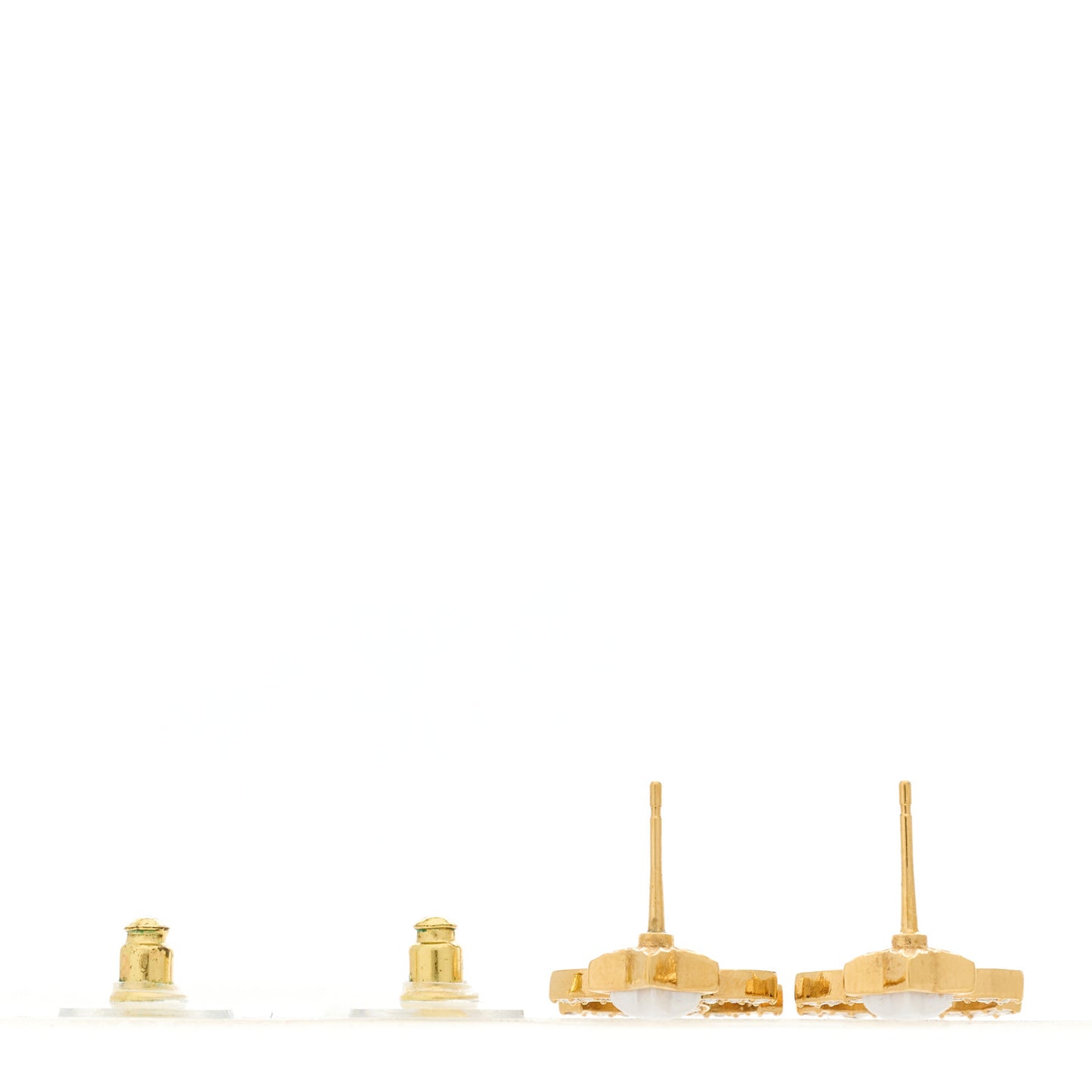 Metal Crystal Pearl CC Star Earrings Gold Pearly White