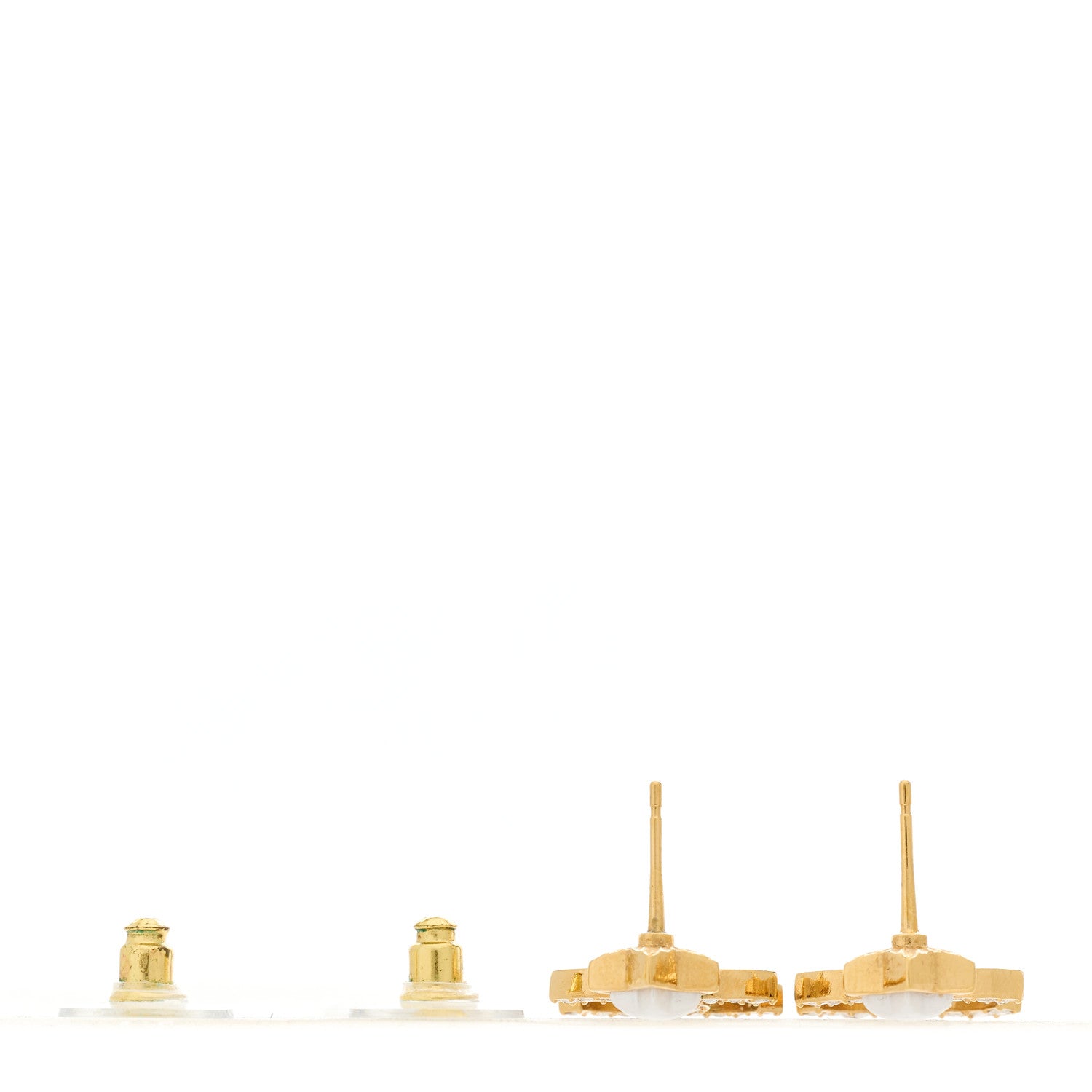 Chanel Metal Crystal Pearl CC Star Earrings Gold Pearly White 3 of 5