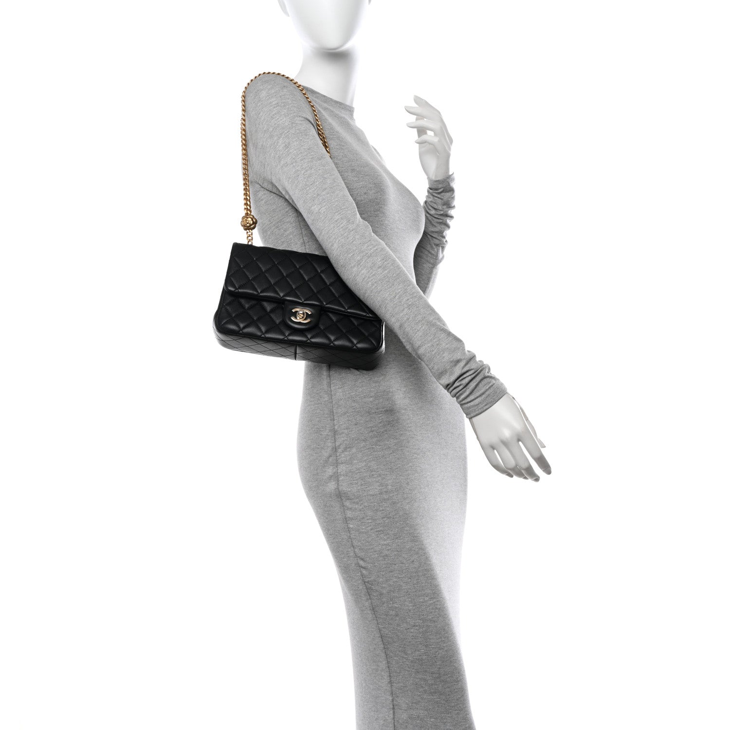 Chanel Lambskin Quilted Small Sweet Camellia Flap Black 2 of 12