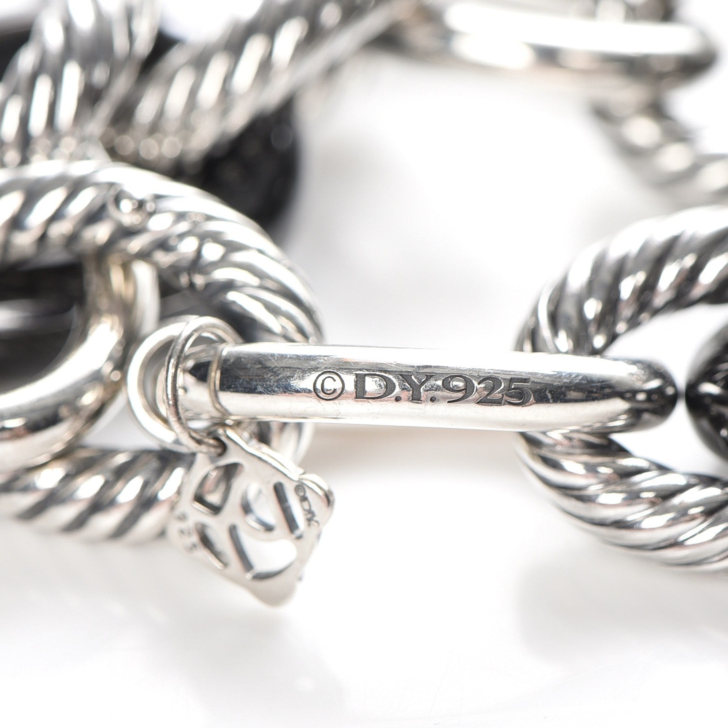 David Yurman Sterling Silver Black Ceramic 17mm Extra Large Oval Link Bracelet 6 of 7