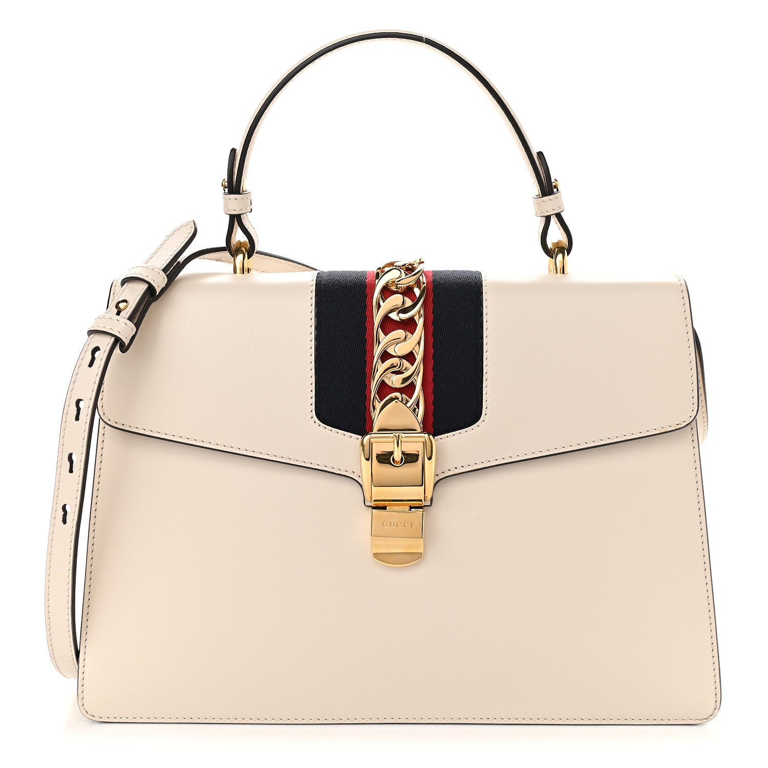 Gucci Calfskin Web Medium Sylvie Top Handle Bag White 1 of 9