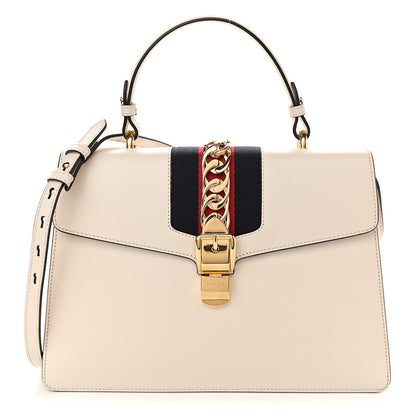 Gucci Calfskin Web Medium Sylvie Top Handle Bag White 1 of 9