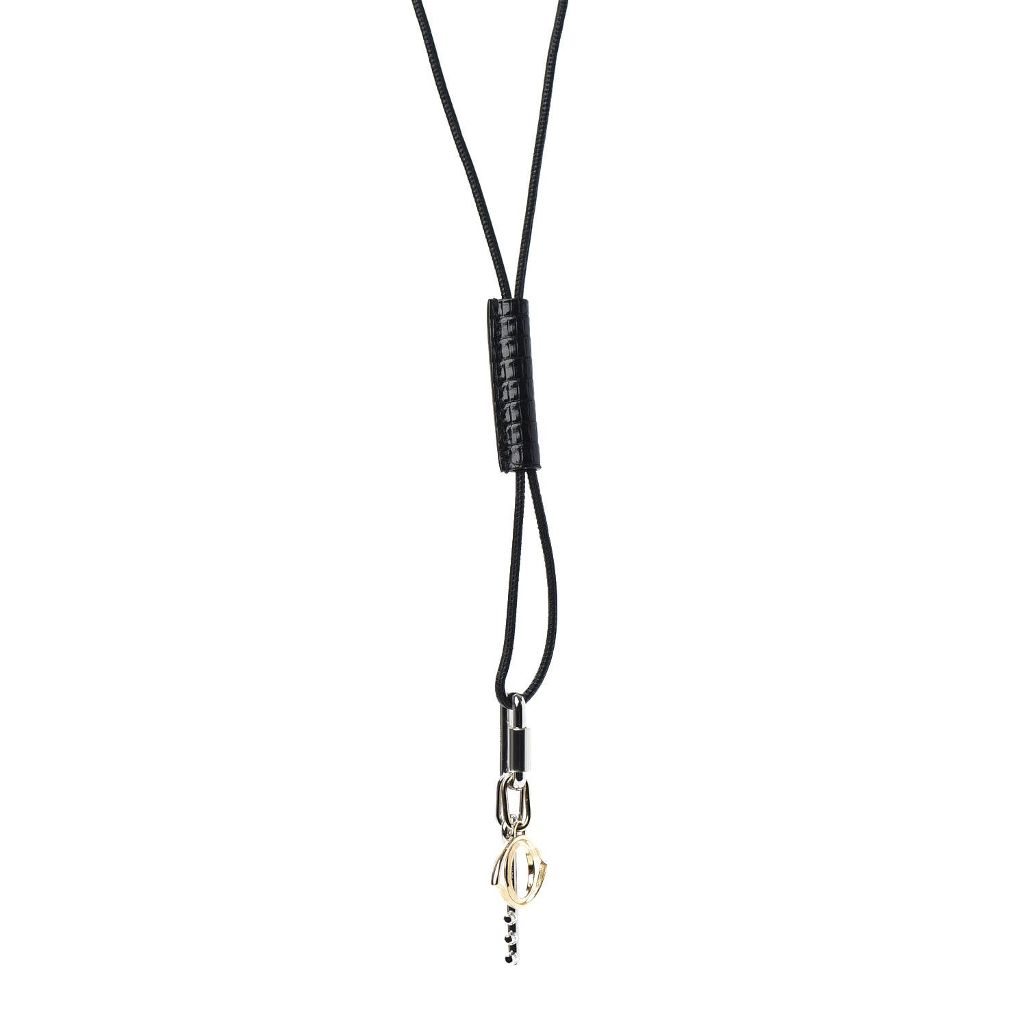 Hermes Palladium Permabrass Shiny Crocodile Curiosite Charm Pendant Necklace Black 1 of 5