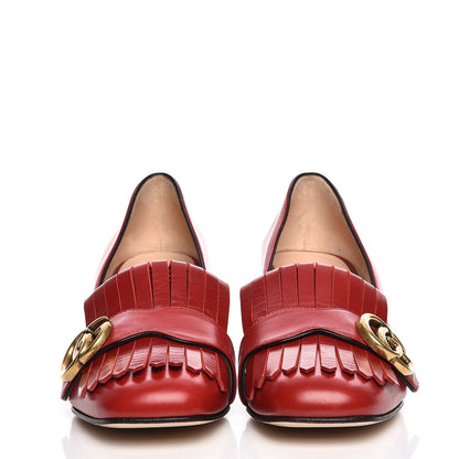 Gucci Malaga Kid GG Marmont Fringe 50mm Loafer Pumps 36.5 Hibiscus Red 4 of 11