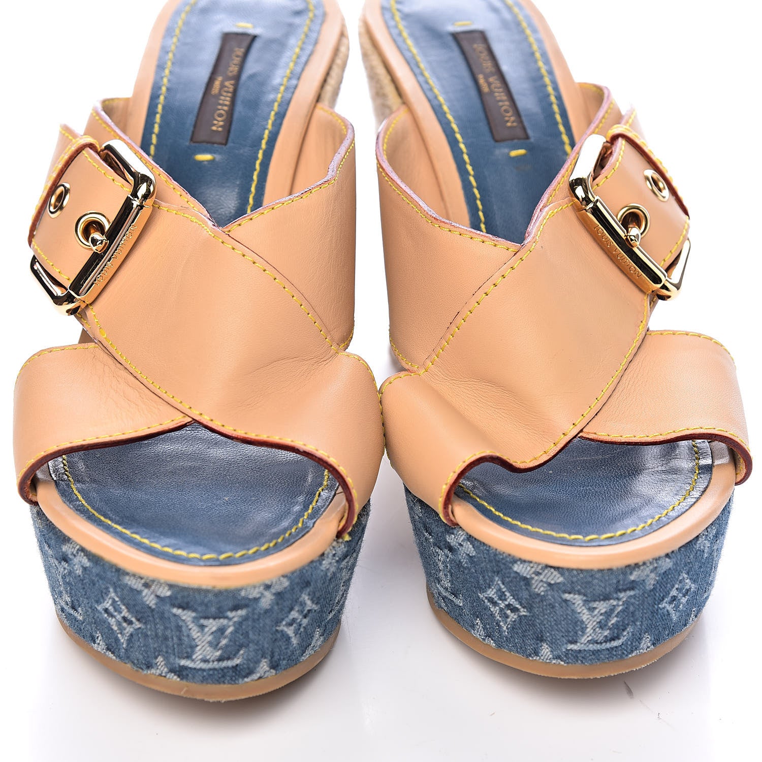 Louis Vuitton Vachetta Denim Juan Les Pins Espadrille Wedge Heels 38 Blue 10 of 12