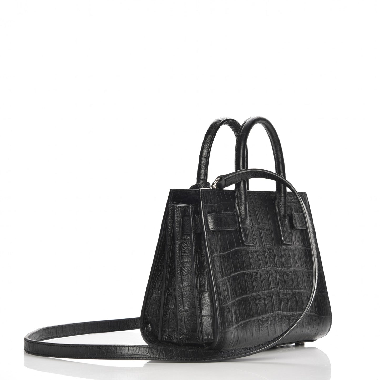 Calfskin Crocodile Embossed Nano Sac De Jour Black