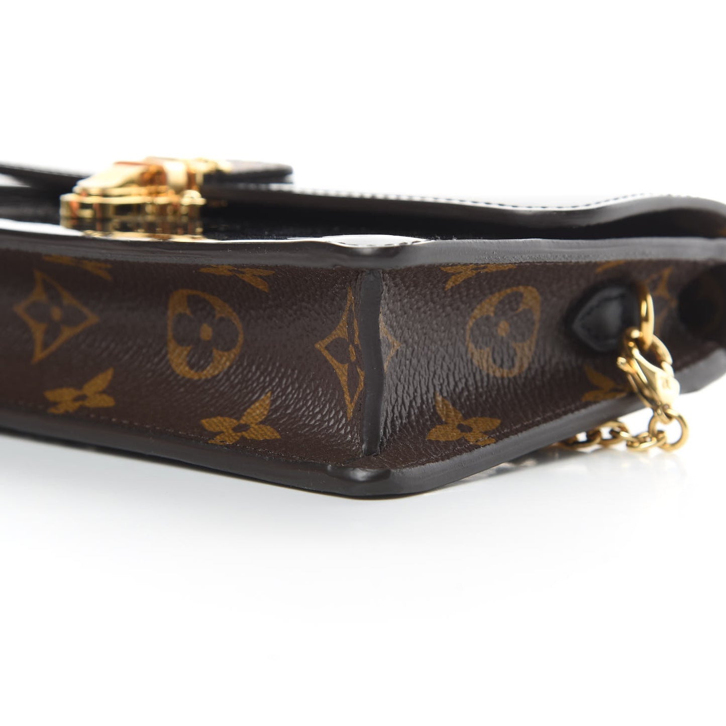 Patent Calfskin Monogram Cherrywood Chain Wallet Black