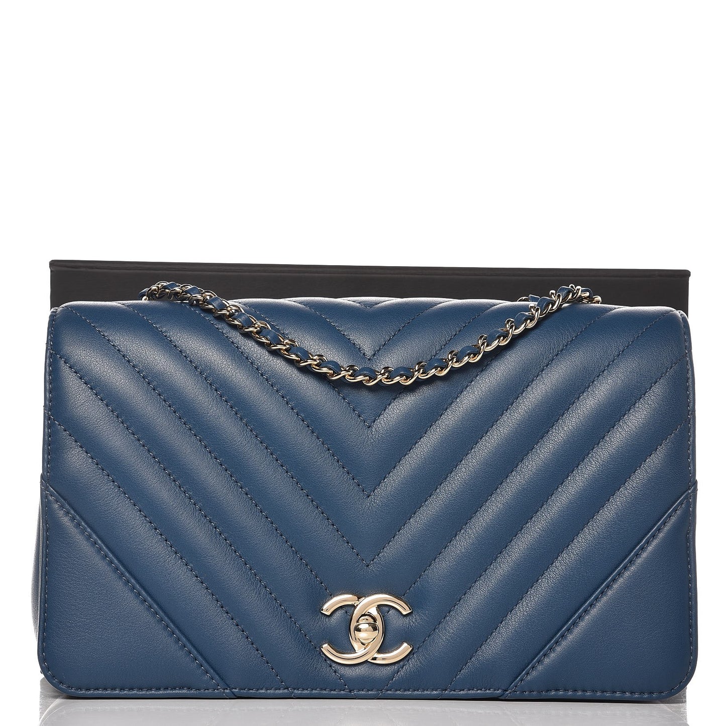 Calfskin Chevron Quilted Small Statement Flap Blue