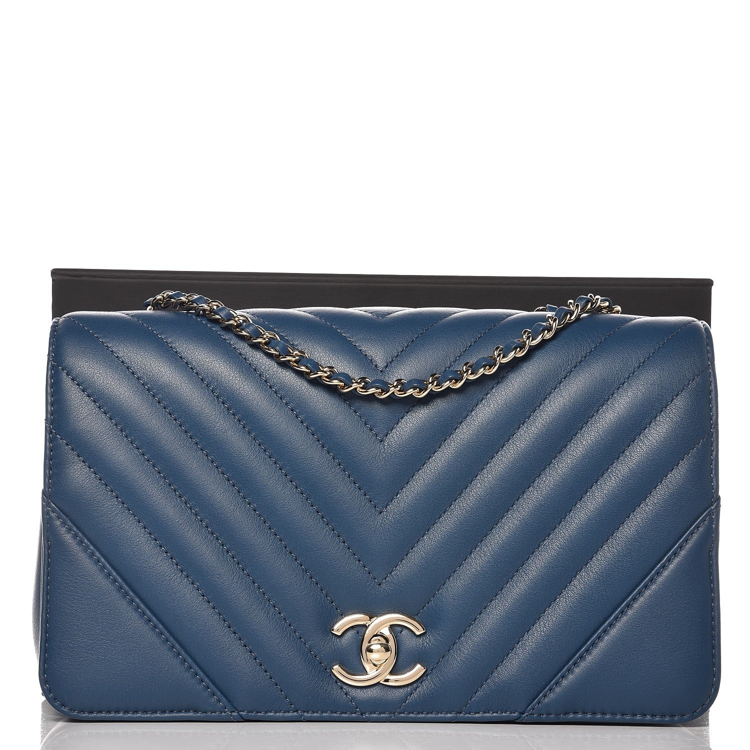 Chanel Calfskin Chevron Quilted Small Statement Flap Blue 9 of 9