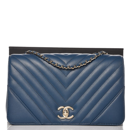 Chanel Calfskin Chevron Quilted Small Statement Flap Blue 9 of 9
