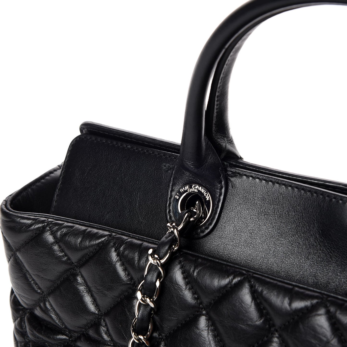 Aged Calfskin Quilted Be CC Tote Black