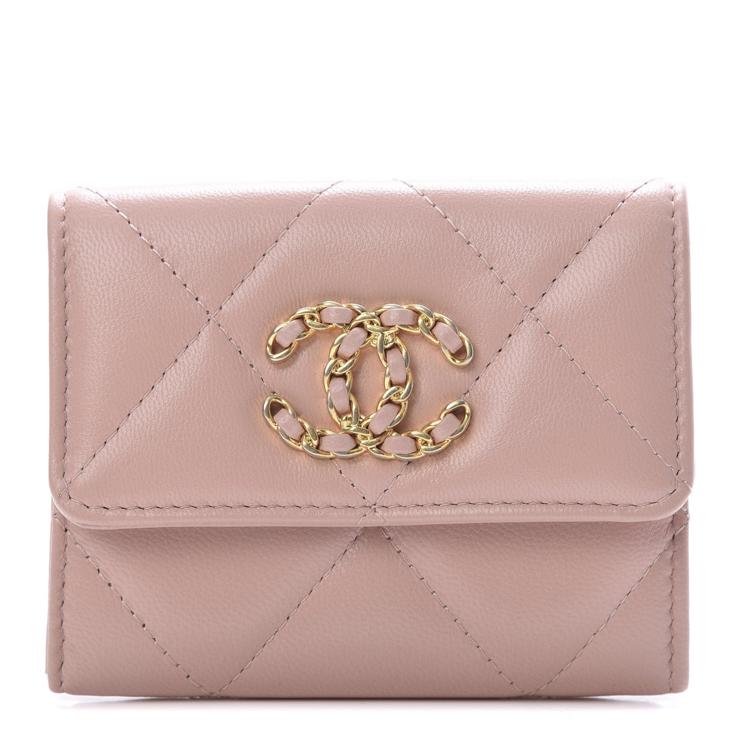 Shiny Goatskin Quilted 19 Flap Card Holder Wallet Pink