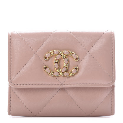 Chanel Shiny Goatskin Quilted 19 Flap Card Holder Wallet Pink 1 of 8