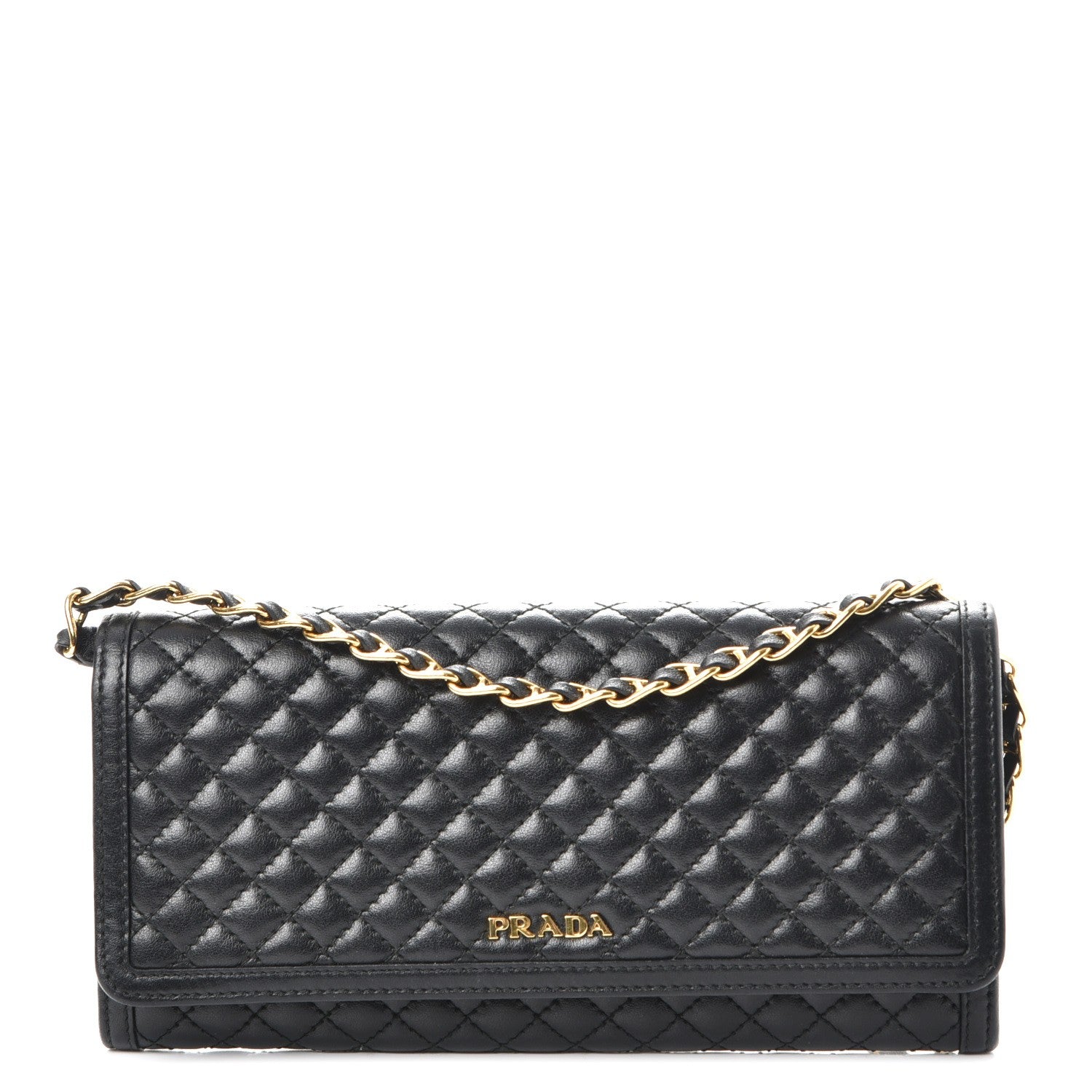 Prada Soft Calfskin Quilted Chain Wallet Black 1 of 8