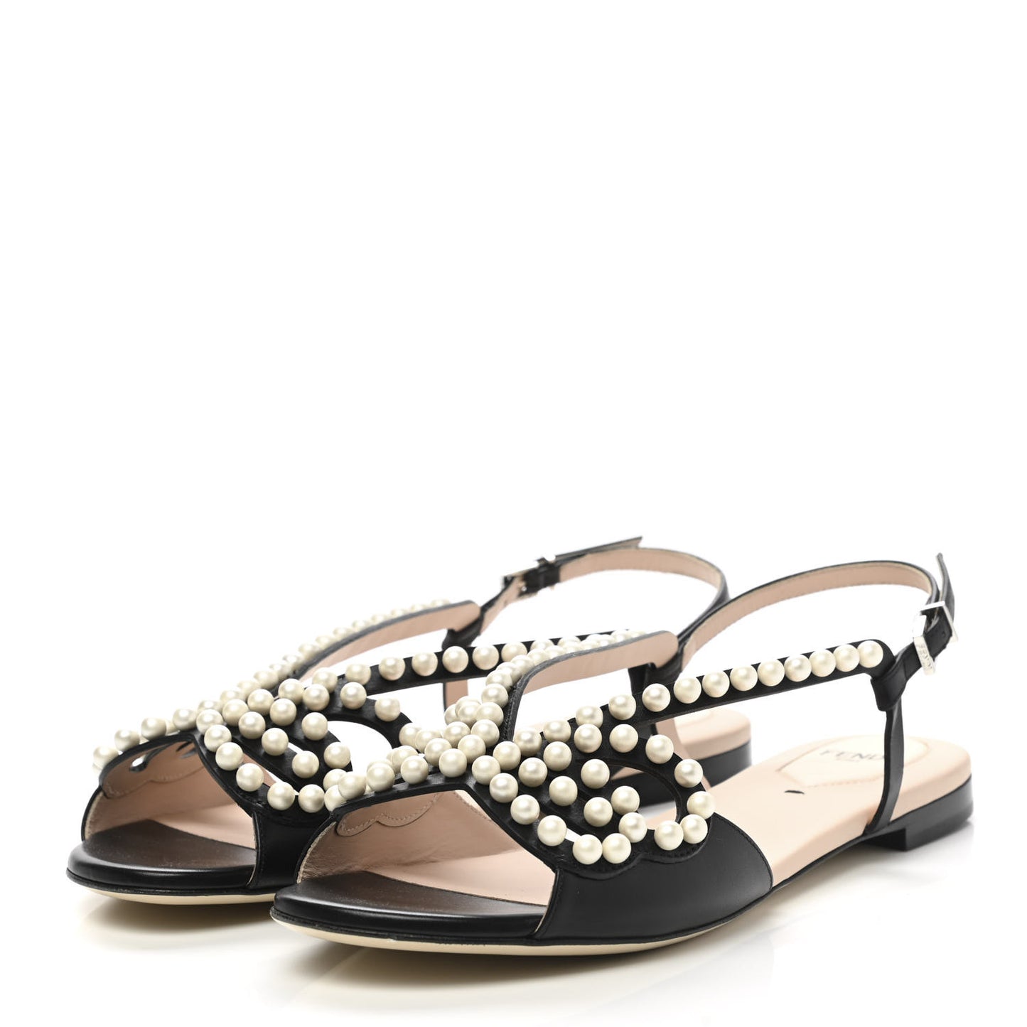 Calfskin Pearl Bow Sandals 39.5 Black